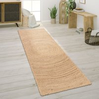 Teppich Wohnzimmer Naturfaser Jute Handgearbeitet Abstraktes Modernes Muster 80x250 cm, Natur - Paco Home von PACO HOME