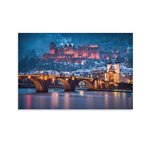 Leinwand Bilder Wohnzimmer Landschaftskunstplakat Heidelberger Schloss und Alte Brücke im Winterzimmer Ästhetik Wandkunst Poster leinwand bilder poster & kunstdrucke 50x70cm (Ungerahmt) von PACUM