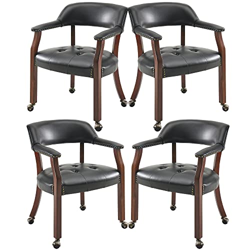 PADMA HOUSE Sessel mit Massivholzbeinen, Esszimmerstühle mit Rollen und Sesseln, Bürostuhl, gepolsterter Stuhl für Wohnzimmer Schlafzimmer (4, Schwarz) von PADMA HOUSE