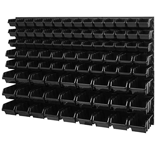 PAFEN Lagersystem Wandregal – 1158 x 780 mm - Stapelboxen Sichtlagerkästen Schüttenregal – Wandplatten Set mit 3 Arten von Boxen (Schwarz) von PAFEN