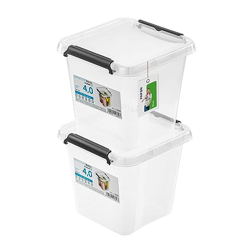 PAFEN 2x Aufbewahrungsbox mit Deckel 4,0L - 20 x 20 x 18 cm - SET Aufbewahrungsbehälter Transparent Boxen Aufbewahrung Stapelboxen mit Verschlussclips Kunststoffbehälter von PAFEN