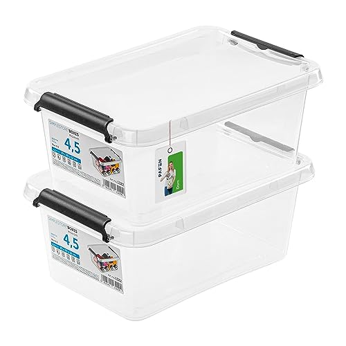 PAFEN 2x Aufbewahrungsbox mit Deckel 4,5L - 29 x 20 x 12 cm - SET Aufbewahrungsbehälter Transparent Boxen Aufbewahrung Stapelboxen mit Verschlussclips Kunststoffbehälter von PAFEN