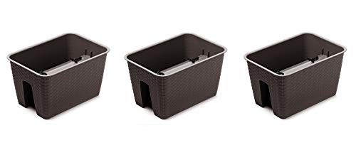 PAFEN 3in1 Balkonkasten Set 3X Blumentopf DRLB Rattan-Optik 4 Farben 40x27x22,5cm Geländertopf Balkongeländer (Umbra) von PAFEN