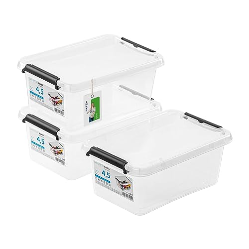 PAFEN 3x Aufbewahrungsbox mit Deckel 4,5L - 29 x 20 x 12 cm - SET Aufbewahrungsbehälter Transparent Boxen Aufbewahrung Stapelboxen mit Verschlussclips Kunststoffbehälter von PAFEN