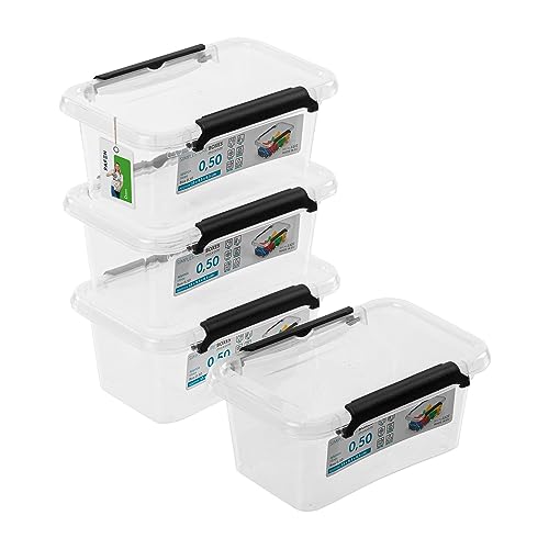 PAFEN 4x Aufbewahrungsbox mit Deckel 0,5L - 15 x 9,5 x 6,5 cm - SET Aufbewahrungsbehälter Transparent Boxen Aufbewahrung Stapelboxen mit Verschlussclips Kunststoffbehälter von PAFEN