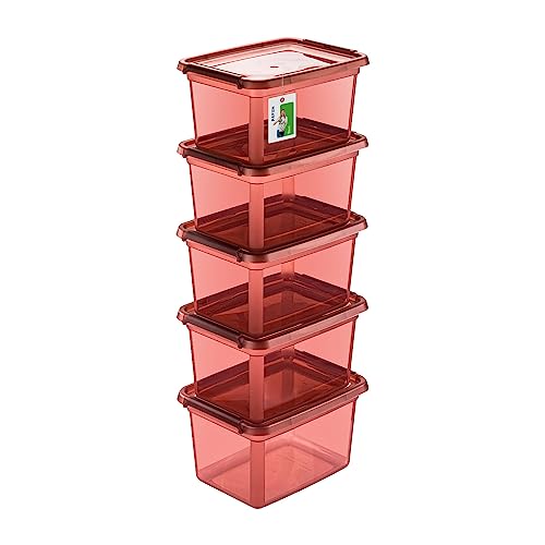 PAFEN 5X Aufbewahrungsbox mit Deckel 15L - 38 x 28,5 x 22 cm - Boxen Aufbewahrung Stapelboxen mit Verschlussclips Kunststoffbehälter Kleiderboxen Transparent Organizer | Rosa von PAFEN