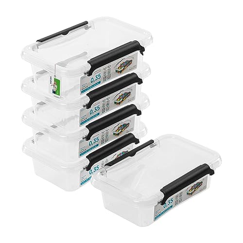 PAFEN 5x Aufbewahrungsbox mit Deckel 0,35L - 15 x 9,5 x 4,5 cm - SET Aufbewahrungsbehälter Transparent Boxen Aufbewahrung Stapelboxen mit Verschlussclips Kunststoffbehälter von PAFEN