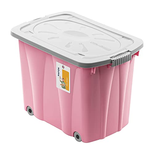 PAFEN Piraten Spielzeugkiste 62l mit Rollen - Schatzkiste 58 x 42 x 37,5cm - Spielzeugbehälter mit Deckel Aufbewahrungsbox für Kinder Ordnungsbox, Rosa von PAFEN