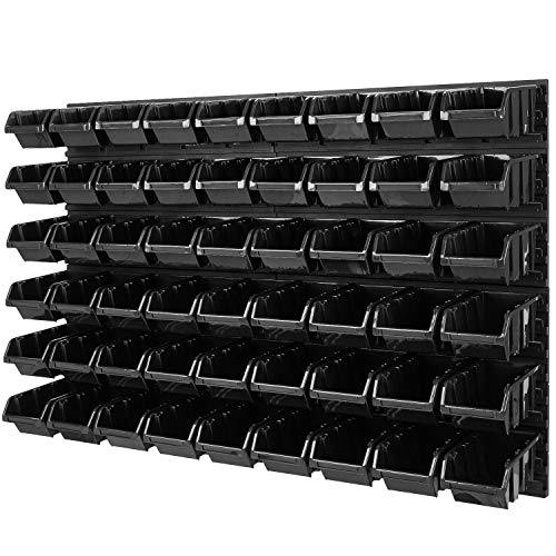 PAFEN Stapelboxen Wandregal - 1152 x 780 mm - Lagersystem 54 TLG Boxen Werkzeuglochwand Schüttenregal (Schwarz) von PAFEN