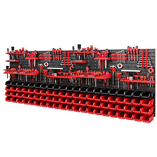 PAFEN Werkzeugwand Lagersystem 2308 x 780 mm - SET Werkzeughaltern und 84 Stück Stapelboxen - Wandregal Werkstattregal Lochwand Schüttenregal Sichtlagerkästen von PAFEN