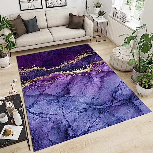 PAJEON Abstrakter Violetter Goldverlauf Marmoriert Teppiche, 160 x 230 cm Waschmaschinenfest Wohnzimmerteppich - für Wohnzimmer, Kinderzimmer, Schlafzimmer und die Küche von PAJEON