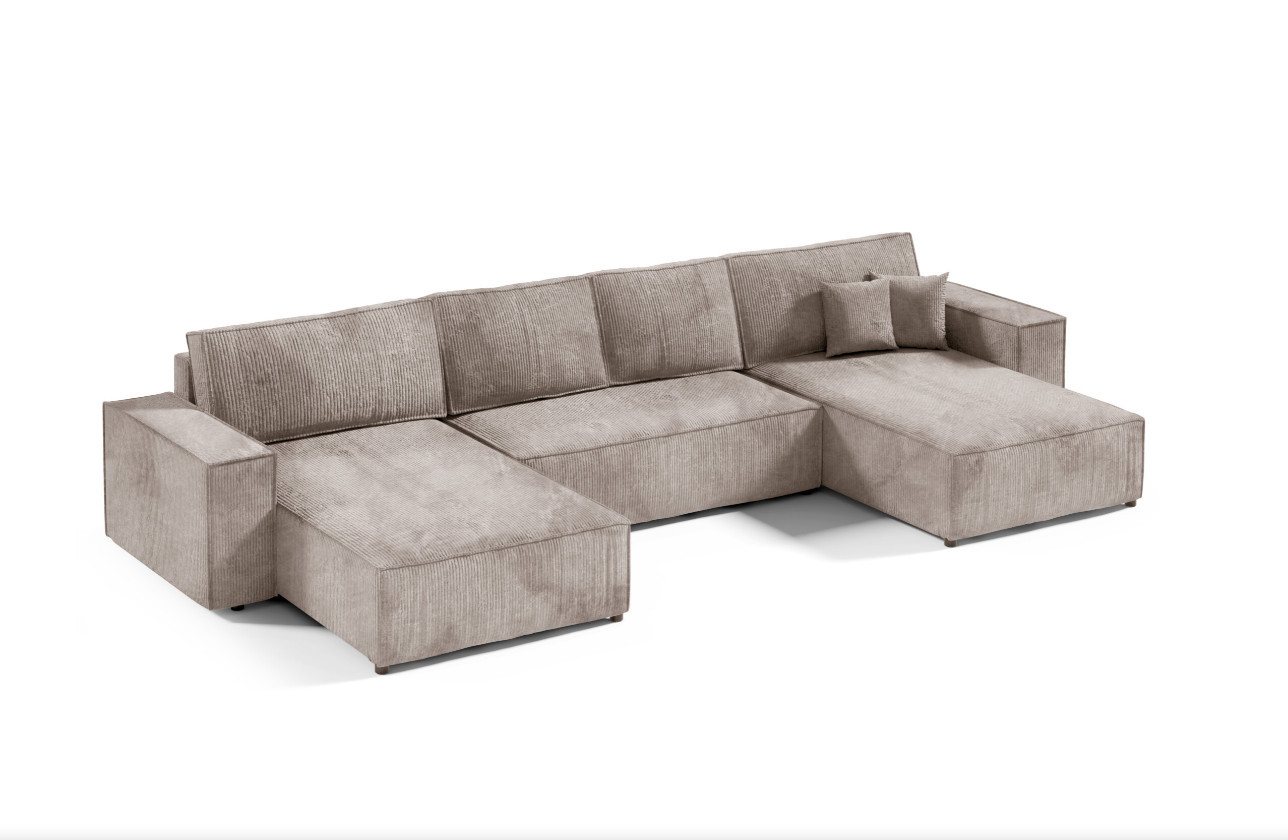 PAMIR24 Ecksofa POSO Ecksofa 344x140cm U-Form Schlafsofa und Bettkasten Cord-Stoff von PAMIR24