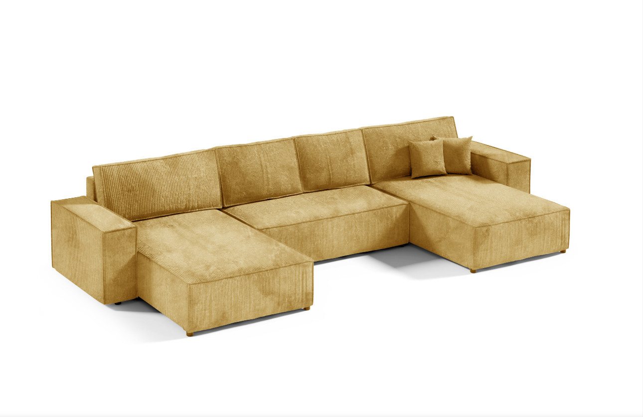 PAMIR24 Ecksofa POSO Ecksofa 344x140cm U-Form Schlafsofa und Bettkasten Cord-Stoff von PAMIR24