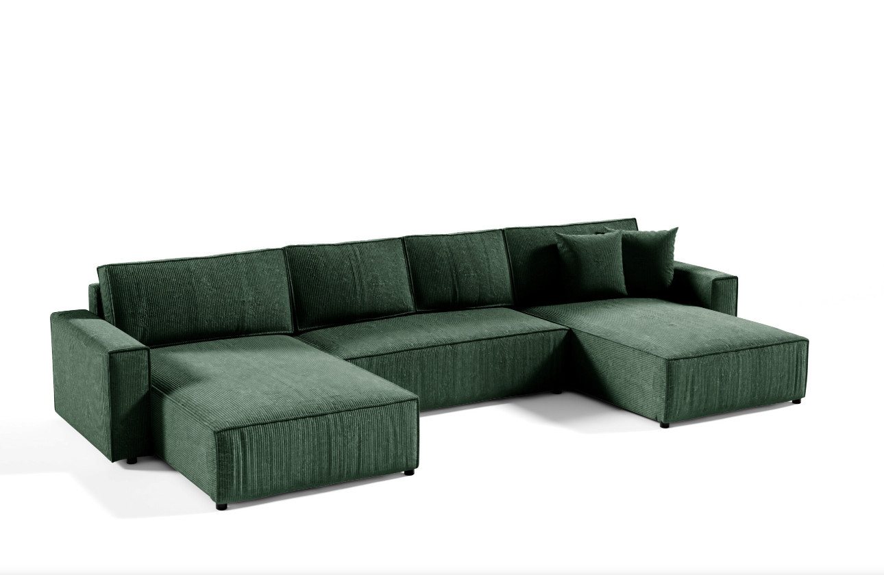 PAMIR24 Ecksofa POSO Ecksofa 344x140cm U-Form Schlafsofa und Bettkasten Cord-Stoff von PAMIR24