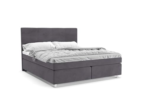 Clark Boxspringbett 180 x 200 cm Doppelbett mit hochwertiger Taschenfederkern Matratze inklusive Topper, Polsterbett, Bett, Bettgestell, Stilvoll, Schlafzimmer, Modern (Grau, 180 x 200 cm) von PANDA MÖBEL