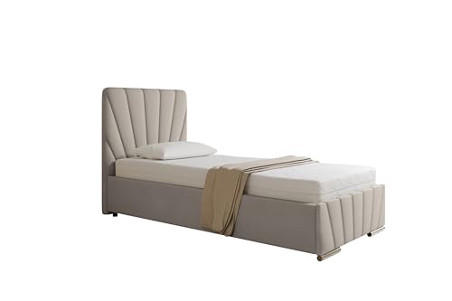 PANDA MÖBEL Boxspringbett 90x200 cm - RAY Kollektion - Modern Bett mit hochwertiger Bonell-Matratze - Polsterbett mit Bettkasten für Schlafzimmer - Beige von PANDA MÖBEL