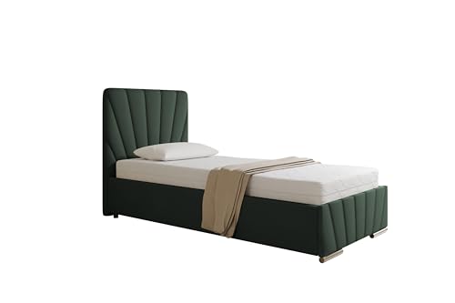 PANDA MÖBEL Boxspringbett 90x200 cm - RAY Kollektion - Modern Bett mit hochwertiger Bonell-Matratze - Polsterbett mit Bettkasten für Schlafzimmer - Dunkelgrün von PANDA MÖBEL