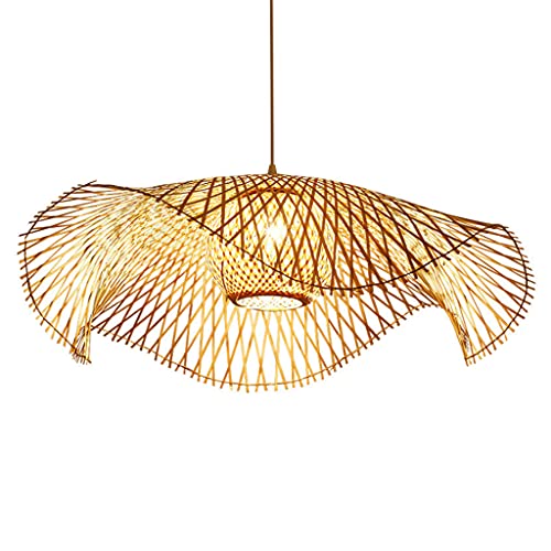 Bambus Hängelampe Retro Wohnzimmerlampe Pendelleuchte Handgewebter Kronleuchter Rattan Lampenschirm Höhenverstellbar E27 Pendellampe Restaurant Teestube Schlafzimmer Antik Büro Bar Leuchten,85cm von PANNN