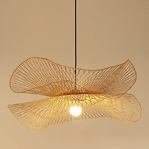 Strohhut Pendelleuchte Bambus Gewebte Hängelampe E27 Rattan Lampenschirm Kronleuchter Höhenverstellbare Retro Industrial Pendellampe Land Wohnzimmer Korridor Küche Leuchten Büro Schlafzimmer,65cm von PANNN