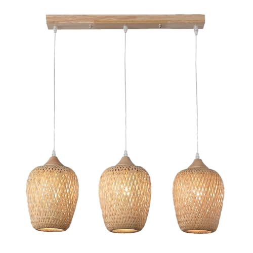 PANNN Vintage Pendelleuchte Boho Hängelampe Rattan E27 Lampenfassung 3-Flammige Luster 220V Verstellbarer Deckenlampe Gewebte Lampenschirm Hängeleuchte Für Esstisch Esszimmer Küche Wohnzimmer, 54cm von PANNN