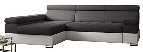 PAOLO Ecksofa Schlaffunktion, Eckcouch mit Bettkasten, Freistehendes Schlafsofa, L-Form Ecksofa, Schlafsofa mit bettfunktion, L-Form Sofa (Dunkelgrau + Weißer Kunstleder (EKO) von PAOLO