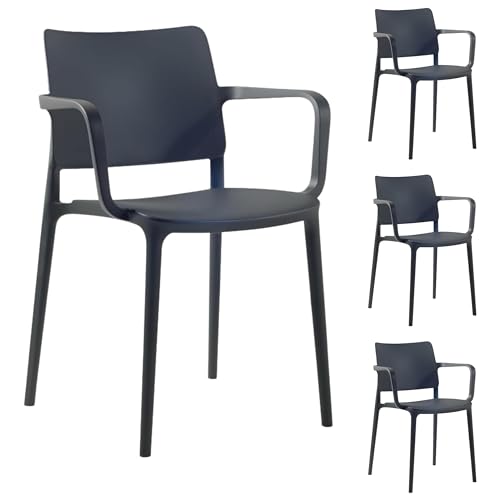 PAPATYA 4er-Set Kunststoffstuhl Joy-K Designstuhl mit Einer Belastbarkeit von 200 kg stapelbar, Terassenstuhl aus Kunststoff UV beständig, Leichter Stuhl (Anthrazitgrau) von PAPATYA