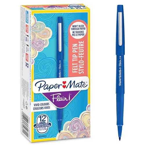 Paper Mate Flair Filzstifte | mittlere Spitze (0,7 mm) | Blau | 12 Stück von PAPER MATE