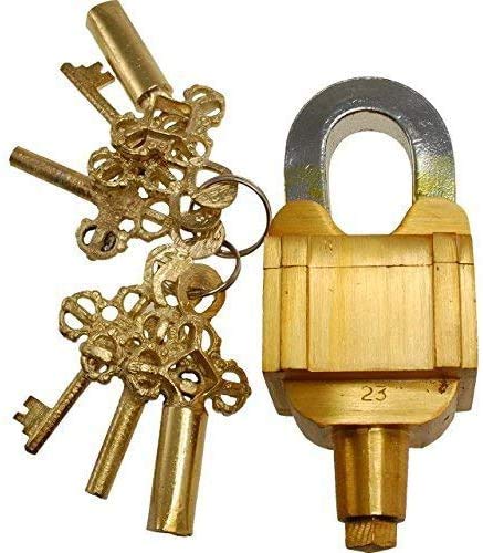Vorhängeschloss aus Messing, voll funktionsfähig, handgefertigt, antikes Design mit Schlüsseln, einzigartiges Sammlerstück, Kombination aus Stil und Sicherheit (6 Schlüssel, Messing) von PARIJAT HANDICRAFT