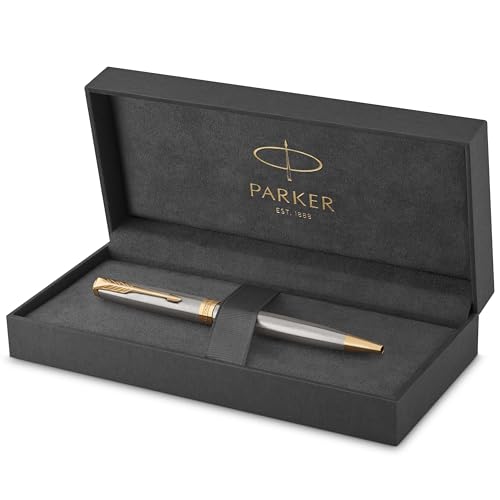 Parker Sonnet Kugelschreiber | Edelstahl mit Goldzierteilen | Mittlere Spitze | schwarze Tinte | Geschenkbox von PARKER