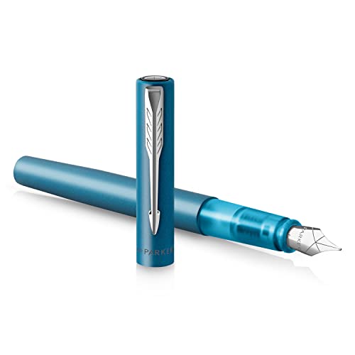 Parker Vector XL Füller | Blaugrüne Metallic-Lackierung auf Messing | Füllfederhalter mit mittlerer Feder und blauer Nachfülltinte | Geschenkbox von PARKER