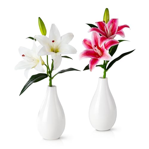 PASCH® 2er Set Künstliche Lilien in Hochglanz-Keramikvasen (35cm): Elegante künstliche Blumen in der Vase | Kunstblumen im Topf | Künstliche Blumen im Topf | Deko Blumen mit Vase | Lilien Kunstblumen von PASCH