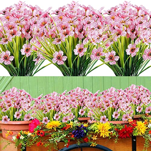 Kunstblumen für Draußen 12 Stück Kunstblumen Balkon UV-beständige Plastik Blumenstrauß Blumen Sträucher Unechte Blumen Innen Draussen für Zuhause Garten Büro Fenster Hof Hochzeit Pflanzen Deko (Rosa) von PASDTFB