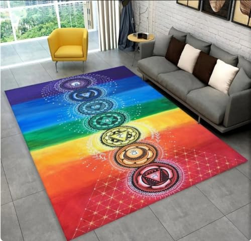 PASPRT Regenbogen Chakra Mandala Teppich Für Wohnzimmer Schlafzimmer Schlafzimmer Sofa Fußmatte Dekor Yoga Weiche rutschfeste Fußmatte Fläche Teppich 50X80Cm von PASPRT
