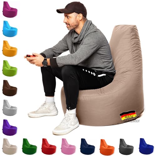 PATCH HOME Gamer Kissen & Lounge Sitzsack Sessel Sitzkissen Sitzsäcke Gaming, fertig mit Styropor Füllung befüllt In & Outdoor geeignet (Beige, Ø 65cm x Höhe 70cm Junior) von PATCH HOME