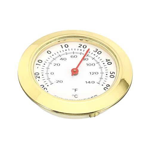 PATIKIL 1.69 Zoll Mini Indoor Outdoor Thermometer Temperatur Monitor Celsius/Fahrenheit Gauge Keine Batterie für Gewächshaus Tischraum Goldton von PATIKIL