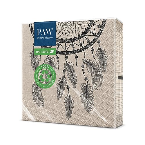 PAW - Servietten 3-lagig (33 x 33 cm) I 20 Stück I Perfekt für Geburtstage, Partys, Kommunion und Feiern I Papierservietten mit Natur Motiv I Umweltschutz, Dreamcatcher I Dream Catcher von PAW