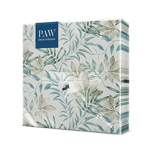 PAW - Servietten 3-lagig (33 x 33 cm) I 20 Stück I Perfekt für Geburtstage, Partys, Hochzeiten, Kommunion und Feiern I Papierservietten Bunt - Natur, Blätter I Farbe: Natural Flow von PAW