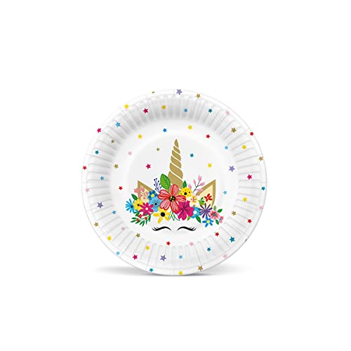 PAW - Pappteller (18 cm) I 8 Stück I Einwegteller Bunt aus Karton I Ideal für Hochzeiten, Kommunionen, Partys, Geburtstag I Gedruckt mit Wasserbasierten Farben I Farbe: Unicorn Party von PAW