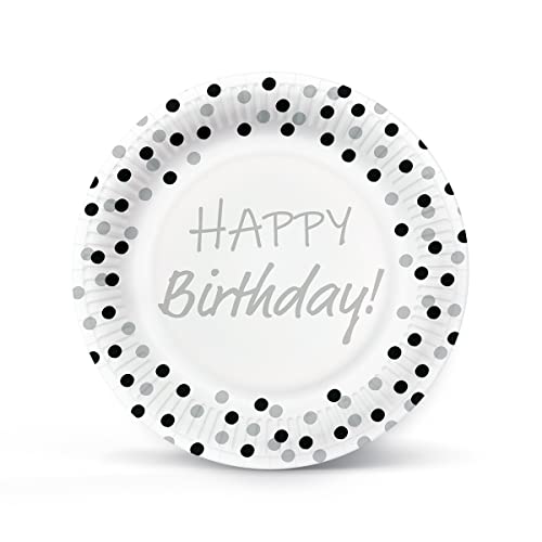 PAW - Pappteller (23 cm) I 8 Stück I Einwegteller Bunt aus Karton I Ideal für Hochzeit, Kommunion, Party, Geburtstag I Gedruckt mit Wasserbasierten Farben I Farbe: Birthday Confetti (silver-black) von PAW