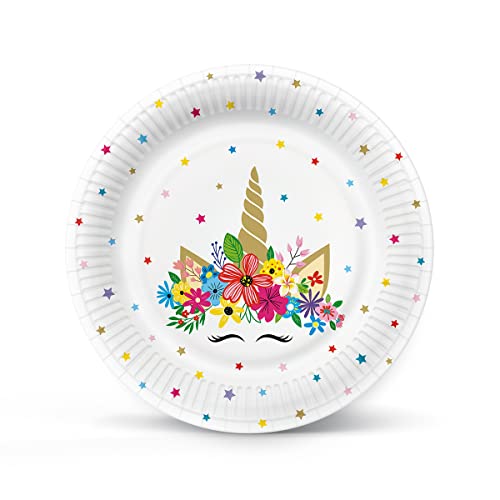 PAW - Pappteller (23 cm) I 8 Stück I Einwegteller Bunt aus Karton I Ideal für Hochzeiten, Kommunionen, Partys, Geburtstag I Gedruckt mit Wasserbasierten Farben I Farbe: Unicorn Party von PAW