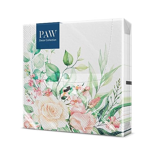 PAW - Servietten 3-lagig (33 x 33 cm) I 20 Stück I Perfekt für Geburtstage, Partys, Hochzeiten, Kommunion und Feiern I Papierservietten Bunt - Blumen, Rosen I Farbe: Floral Moments von PAW