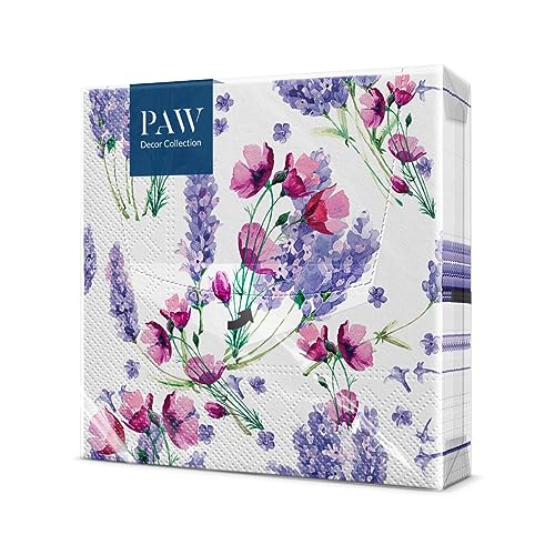 PAW - Servietten 3-lagig (33 x 33 cm) I 20 Stück I Perfekt für Geburtstage, Partys, Hochzeiten, Kommunion und Feiern I Papierservietten Bunt - Lavendel, Blumen I Farbe: Fragrant Lavender von PAW