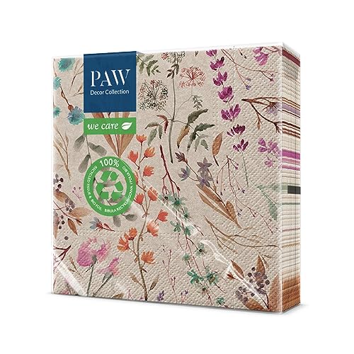 PAW - Servietten 3-lagig (33 x 33 cm) I 20 Stück I Perfekt für Geburtstage, Partys, Kommunion und Feiern I Papierservietten mit Natur Motiv I Umweltschutz, Getrocknete Blumen I Dried Floral Bouquet von PAW