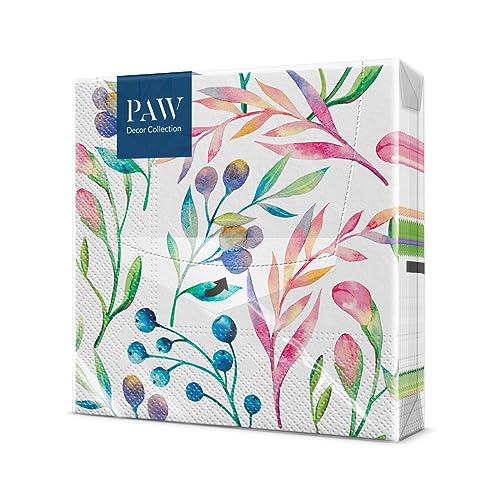 PAW - Servietten 3-lagig (33 x 33 cm) I 20 Stück I Perfekt für Geburtstage, Partys, Hochzeiten, Kommunion und Feiern I Papierservietten Bunt - Blumen, Mehrfarbig I Farbe: Multicolored Flowers von PAW