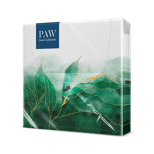 PAW - Servietten 3-lagig (33 x 33 cm) I 20 Stück I Perfekt für Kommunion, Hochzeit, Konfirmation und Feiern I Papierservietten Bunt mit Dekorationen I Besondere Anlässe, Ornamente, Luxus I Green dream von PAW