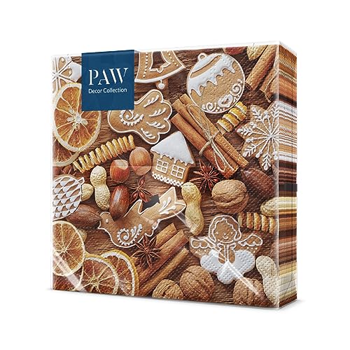 PAW - Servietten 3-lagig (33 x 33 cm) I 20 Stück I Papierservietten Bunt Perfekt für den Weihnachtstisch I Servietten - Weihnachten, Winter, Sterne, Pfefferkuchen I Rustic Gingerbread von PAW