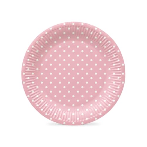 PAW - Pappteller (23 cm) I 8 Stück I Einwegteller Ideal für Hochzeit, Kommunion, Partys, Geburtstag I Papiertellerdruck auf Wasserbasis I Partybedarf 100% Biologisch Abbaubar I Dots light pink von PAW