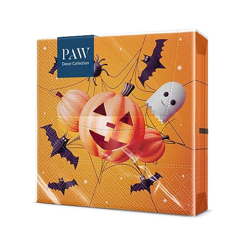 PAW - Servietten 3-lagig (33 x 33 cm) I 20 Stück I Perfekt für Halloween Partys Dekoration Zubehör I Herbst Tischdeko I Bunte Papierservietten - Kürbis Fledermaus Spinne Gruselig I Funny Halloween von PAW