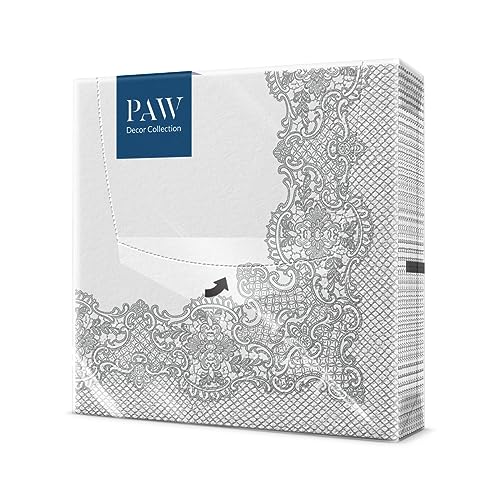 PAW - Servietten 3-lagig (33 x 33 cm) I 20 Stück I Perfekt für Kommunion, Hochzeit, Konfirmation und Feiern I Papierservietten Bunt I Besondere Anlässe, Ornamente, Silber I Royal Lace von PAW