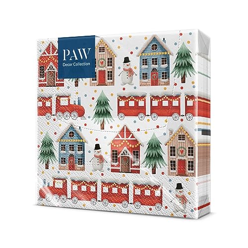 PAW - Servietten 3-lagig (33 x 33 cm) I 20 Stück I Perfekt für Weihnachten, Winter, Feiertage I Heiligabend Tischdekoration I Winter Papierservietten- Gemütliche Weihnachtsstadt I Cozy Christamas Town von PAW